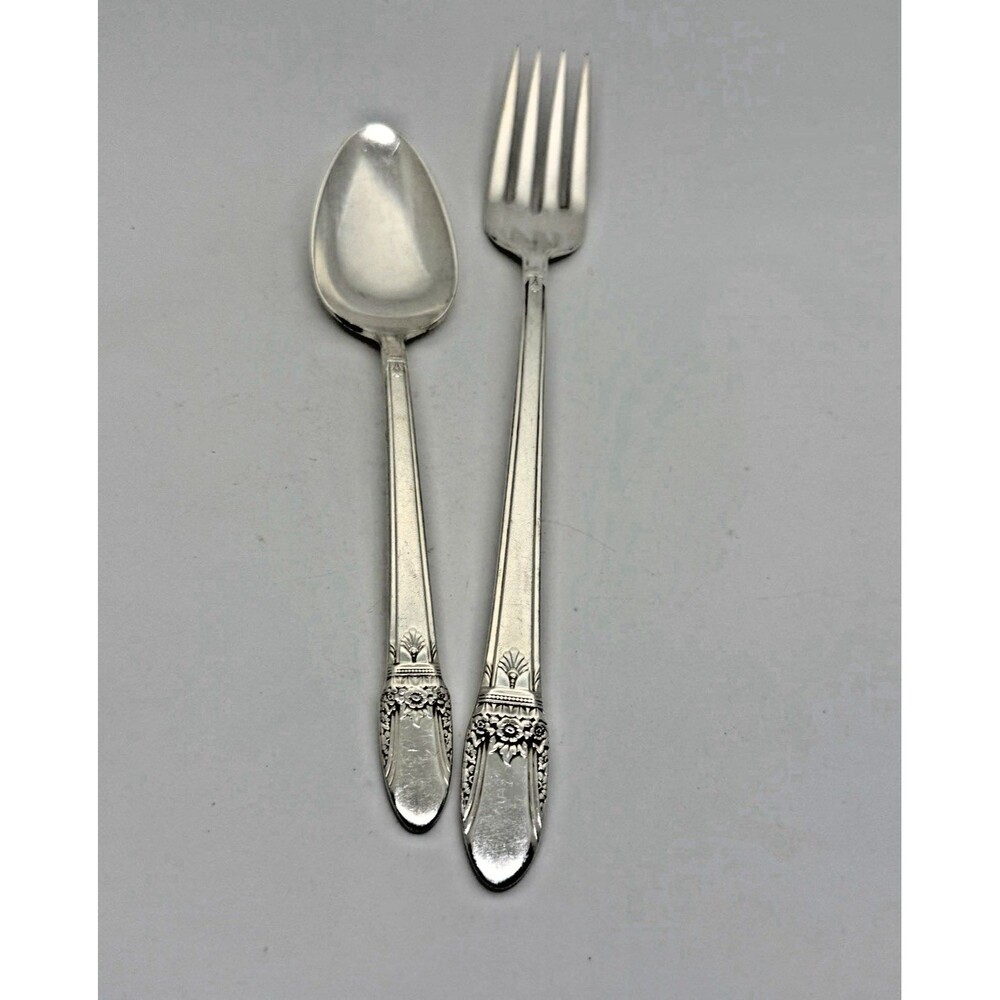 1847 Rogers Bros First Love Silverplate Floral Art Nouveau Flatware Fork & Spoon
